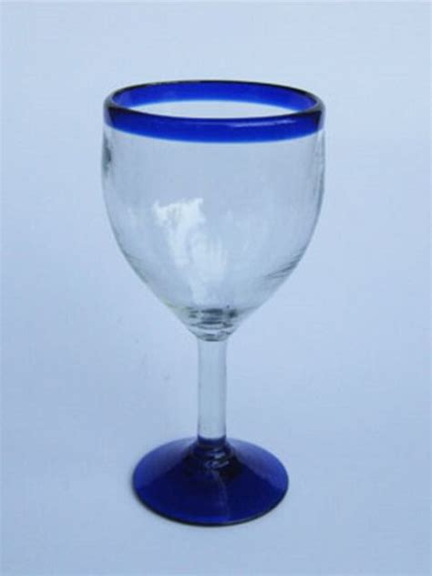 Mexican Glassware Cobalt Blue Rim Wine Glasses Set Of 6 Ebay