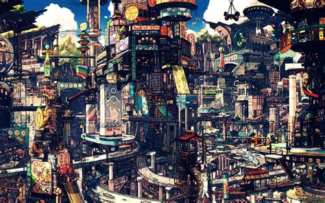 Anime Futuristic Cityscape Wallpaper Concept Art Pinterest