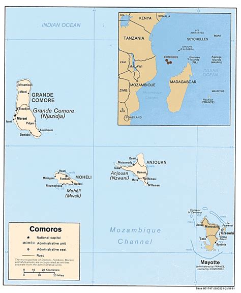 Detailed Political Map Of Comoros And Mayotte With Roads Comoros And