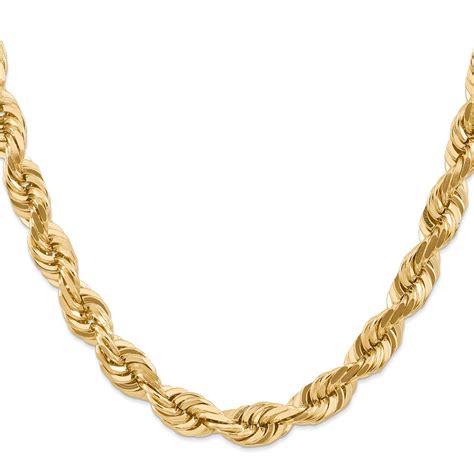 Diamond Cut Solid Rope Chain Necklace 22 Inch 14k Yellow Gold 10mm