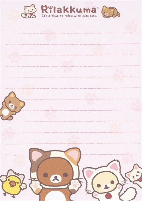 San X Rilakkuma Cat Memo Pink Writing Paper Printable Kawaii