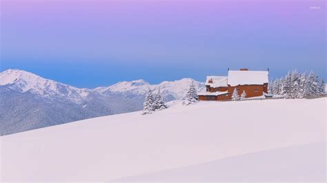 Wooden House On A Snowy Mountain Wallpaper World Wallpapers 16600