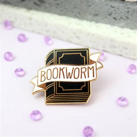 bookworm enamel pin book lover pin bookish pin by fableandblack pin and patches enamel