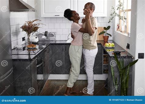 Beautiful Happy Married Couple Dancing In Kitchen Stock Image Image
