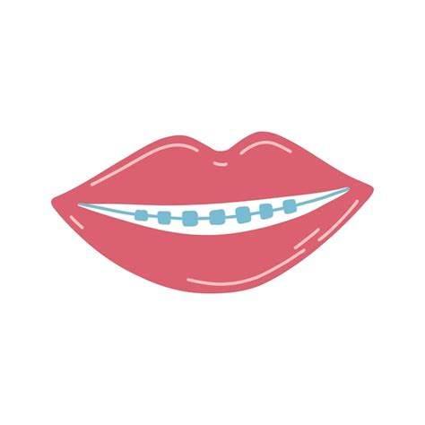 Premium Vector Hand Drawn Lips With Teeth And Braces In Cartoon Flat Style Vector Illustration