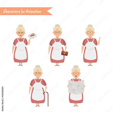 Funny Grandmother Housewife Cartoon Stock Vector Adobe Stock