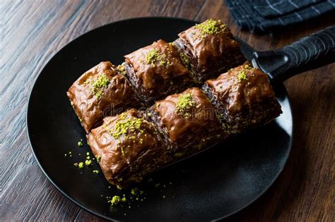 Turkish Dessert Chocolate Baklava With Pistachio Stock Image Image Of