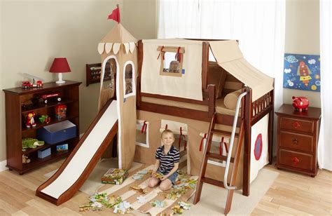 Sold and shipped by max & lily. Low Loft Castle Bed with Slide Brown | One Ten Home Furnishings
