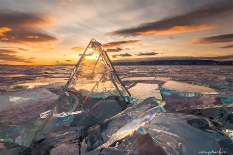 Winter Sunset On Lake Baikal Known For Its Unusual Forms Of Ice Cover