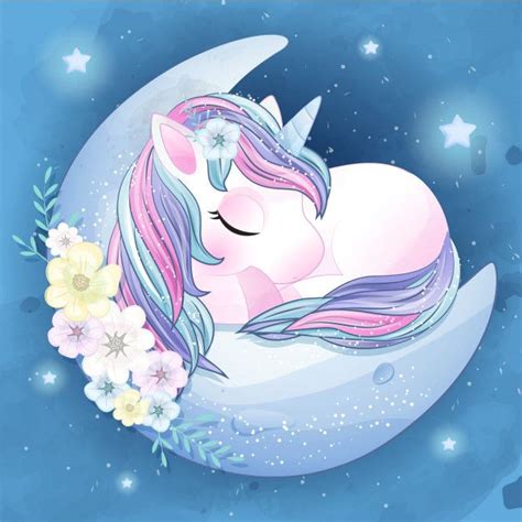 Hand Drawn Cute Unicorn Sleeping In The Moon Unicorn Wallpaper Cute