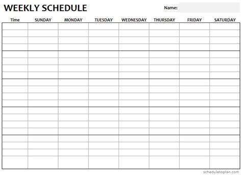 Weekly schedule printable template