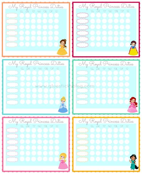Printable Princess Chore Charts Gluesticks