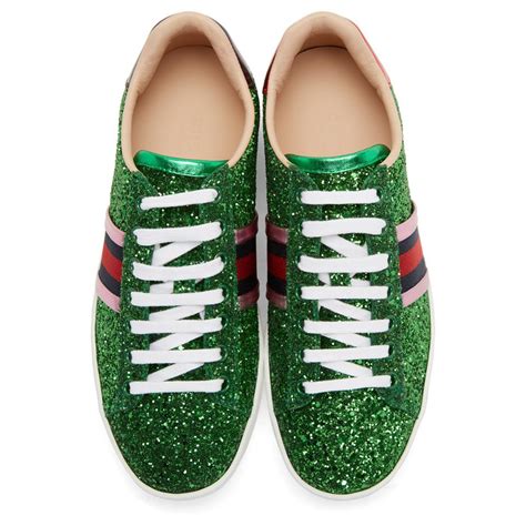 Gucci Leather Green Glitter Ace Sneakers In Pink Lyst