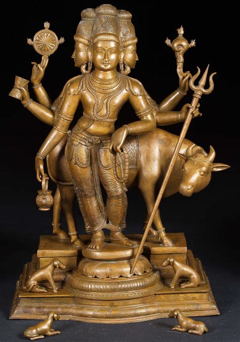 Sold Bronze Dattatreya With Kamadhenu Statue 30 8bc14 Hindu Gods