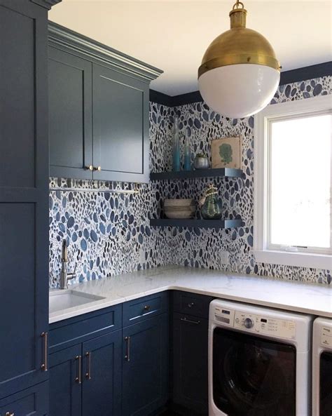 Blooms Wallpaper In Navy Blue Laundry Rooms Blue Kitchen Wallpaper