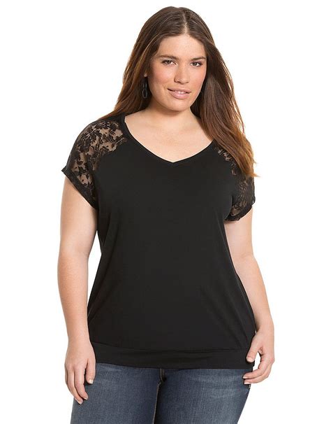 Lane Bryant Sheer Lace Shorts Lace Sleeves Tops