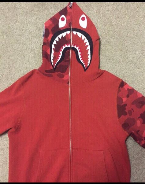 Bape Red Half Camo Shark Hoodie Grailed