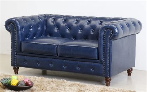 Navy Blue Pu Leather Chesterfield Loveseat Sofa Foshan Mino Furniture