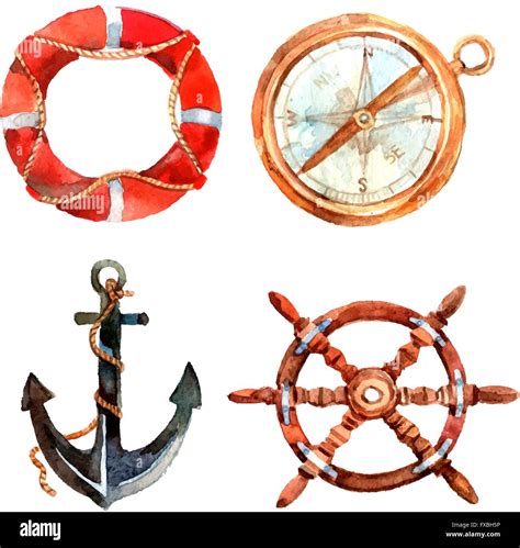Watercolor Nautical Set Stock Vector Image Art Alamy