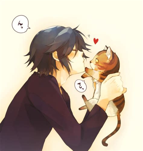 Kitty Kiss Illustration Cat Love Cute Anime Boy Anime Awesome Anime