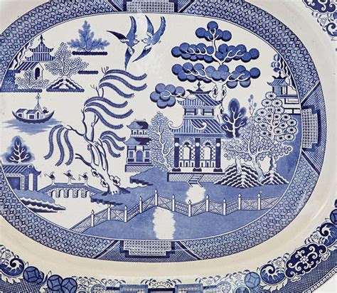 Staffordshire Pottery Blue And White Printed Chinoiserie Dish Circa