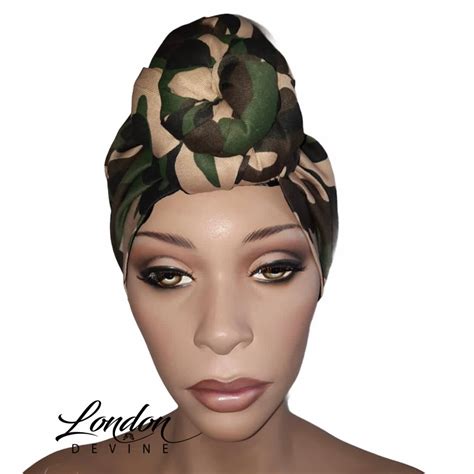 Camouflage Satin Lined Pre Sewn Head Wrap Pre Tied Head Etsy