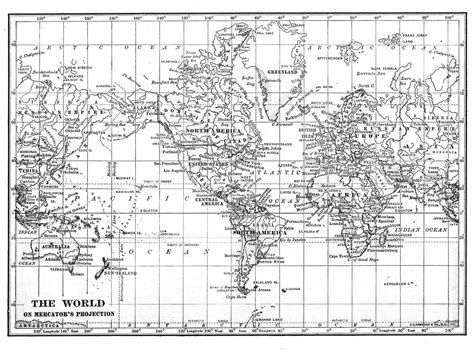 Black White World Map Printable File Instant Download Large Vintage