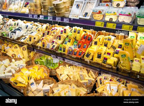 Selection Of Cheeses At A Polish Supermarket Stock Photo Alamy