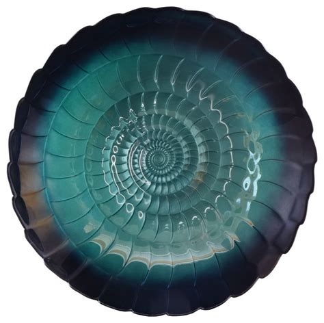 There are 3 small cracks in the large bowl however they do not compromise the structure or. Hand-Painted Teal and Blue Nautilus Shell Embossed Glass Bowl, Mariana - Traditional ...