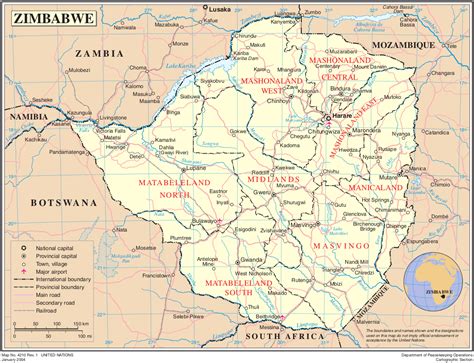 Zimbabwe On A Map Large Detailed Road And Physical Map Of Zimbabwe