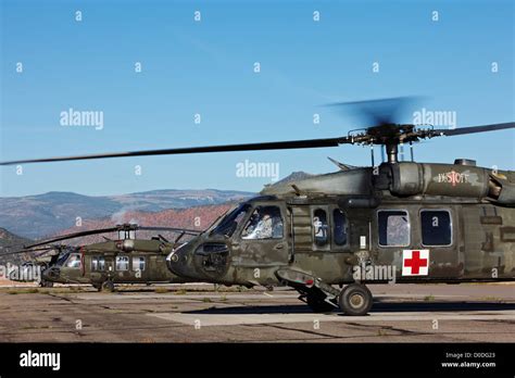 A Sikorsky Uh 60 Blackhawk Helicopter In Medevac Configuration Prepares
