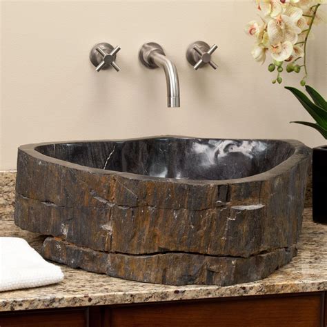 Wood sink or porcelain sink? Petrified Wood Vessel Sink-powder bathroom | Sink ...