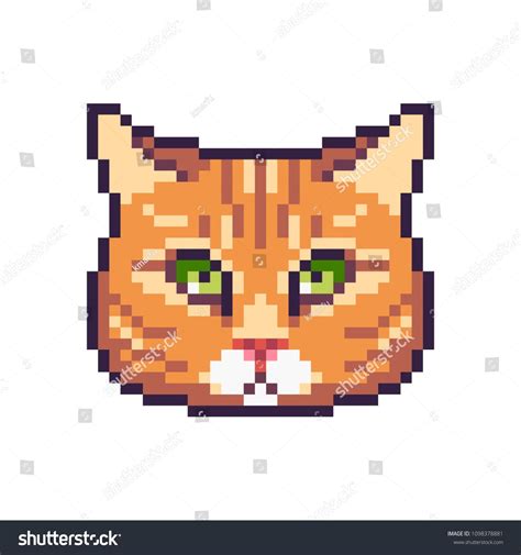 Pixel Art Vector Red Tabby Cat Icon Isolated On White Background Ad