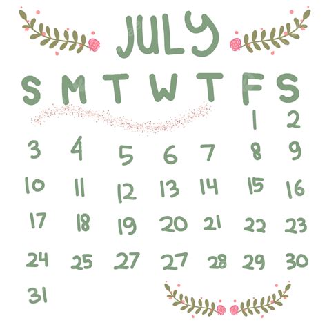 Calendário De Letras Bonito De Julho De 2022 Png Calendário Fofo