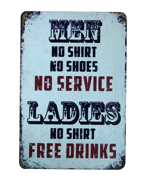 Men No Shirt No Shoes No Service Tin Metal Sign 0955a Shopmetalsign