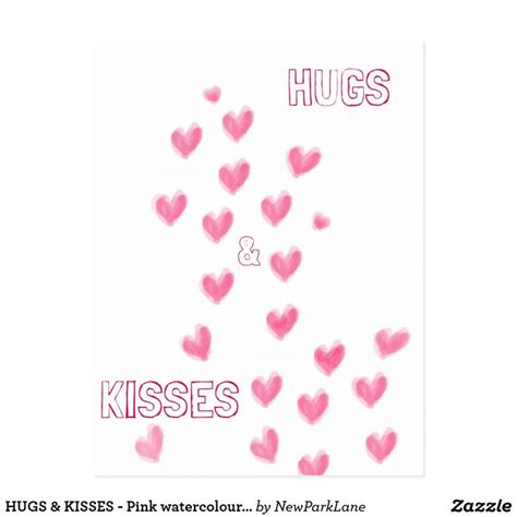 Hugs And Kisses Cute Pink Watercolour Hearts Postcard Zazzle