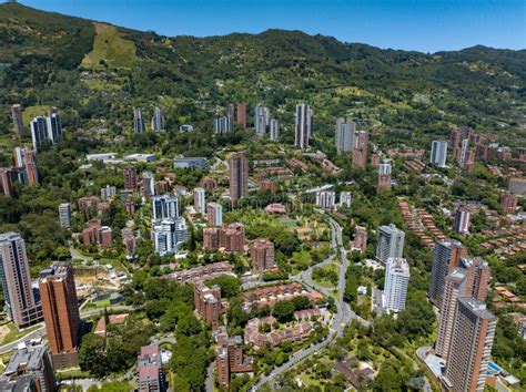 Aerial Shot Of A Downtown El Poblado In Medellin Colombia With Green