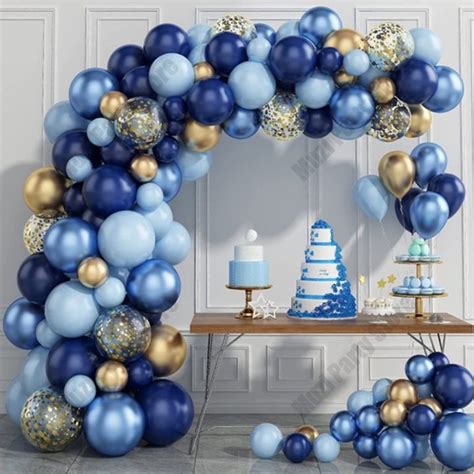 1set Blue Metallic Balloons Garland Kit Gold Confetti Boy Adult Balloon