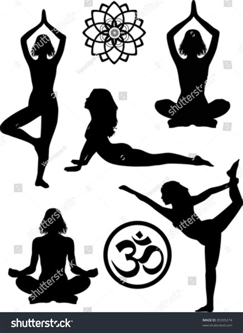 Yoga Silhouettes Symbols Stock Vector Royalty Free 85395274