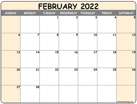 Blank Calendar February 2022 Printable Printable Word Searches
