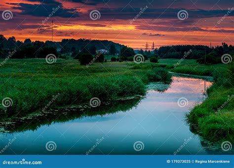 Rural River Sunset Landscape Stock Image Image Of Orange Twilight
