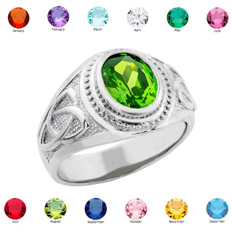 925 Sterling Silver Celtic Mens Birthstone Ring All 12 Months Made