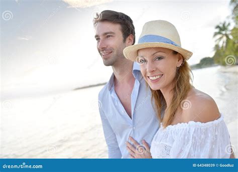 Recently Married Couple On Their Honeymoon In Caribbean Islands Stock