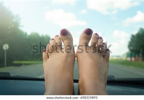 Beautiful Female Feet On Dashboard Car Stock Photo Edit Now 698319895