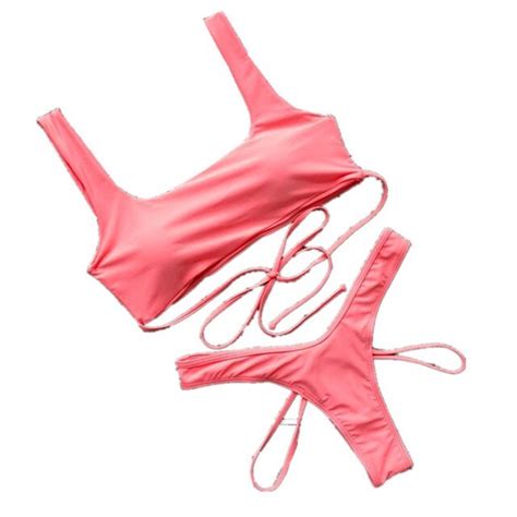 Itfabs Womens Padded Push Up Bra Solid Bikinis Bandage G String Sexy Beach Wear Bikini Set