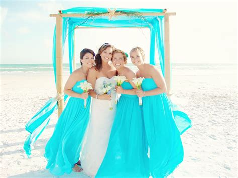 When you learn that the colour turquoise comes from the french word for turkish, you begin to so i thought i'd show you some fabulous images of real dessy weddings where the bridesmaids have worn turquoise gowns; # turquoise # Caribbean blue beach wedding | Beach wedding ...