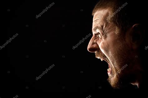 Rage Concept Man Screaming Over Black Background Stock Photo By