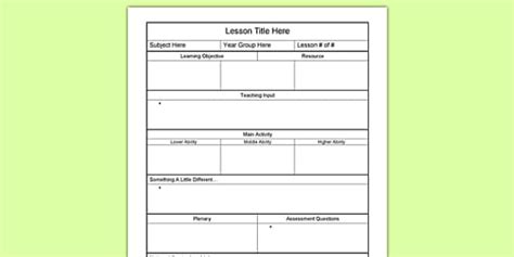 Basic Lesson Plan Template Word Document Twinkl