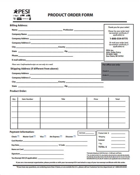 Printable Product Order Form Template Printable Forms Free Online