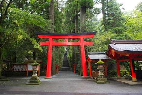 Hakone Shrine Temple Japanese Shinto Shrine Entrance Beside A Stock